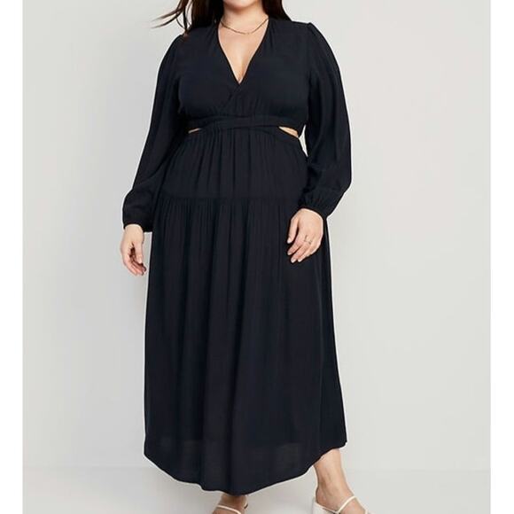 Old Navy Dresses & Skirts - Old Navy Waist Defined Crepe Side Cutout Black Maxi Dress Women XXL Tall Boho
